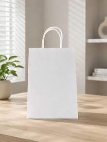 Simple Kraft Paper Bags, Portable Takeaway Carry Bags, Colorful Square Gift Bags In Assorted Candy Shades - 20Pcs white - View 7