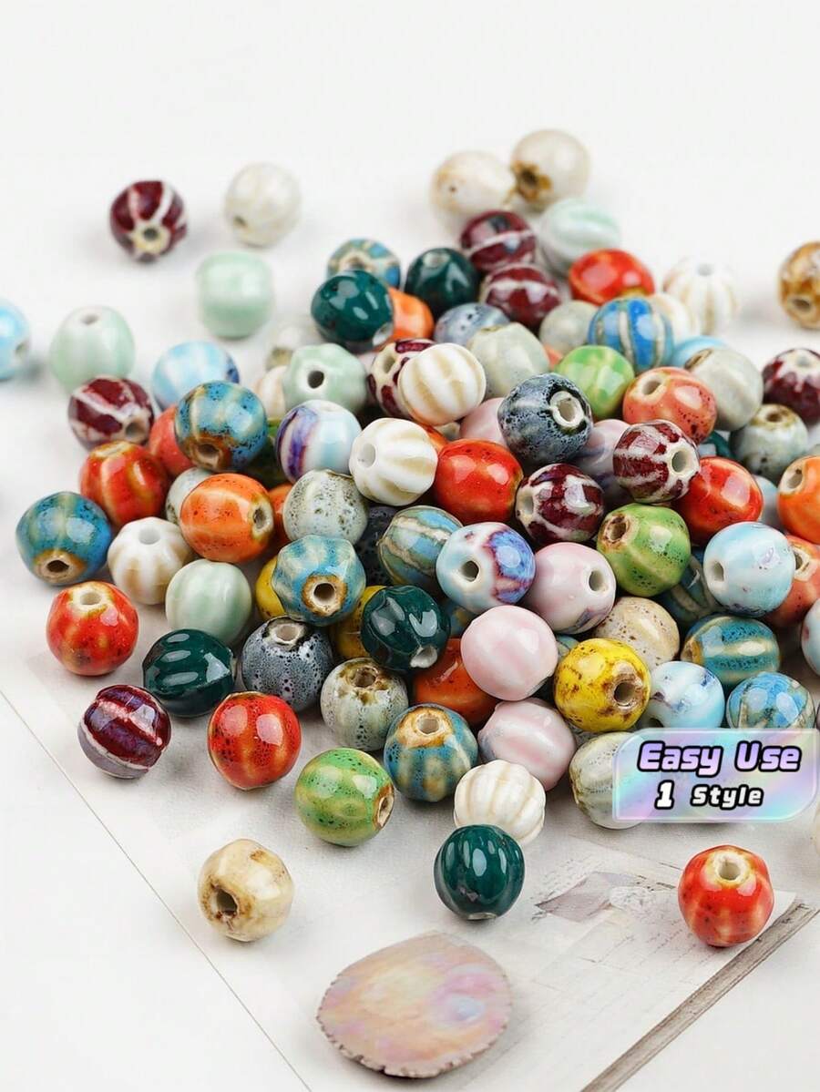 100‑Piece Bohemian‑Style Glazed Pumpkin‑Shaped Loose Beads, Suitable ...