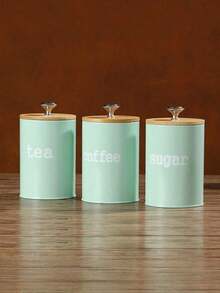 3pcs/Set Storage Tanks Dust-Proof Bamboo Cover Utensils Multifunction Box Tea Coffee Sugar Box Case Househould Can Bottle Mason Candle Jars With Lid Pink Tea Accessories Coffee Accessories Kitchen Stuff - one size fits all - View 12