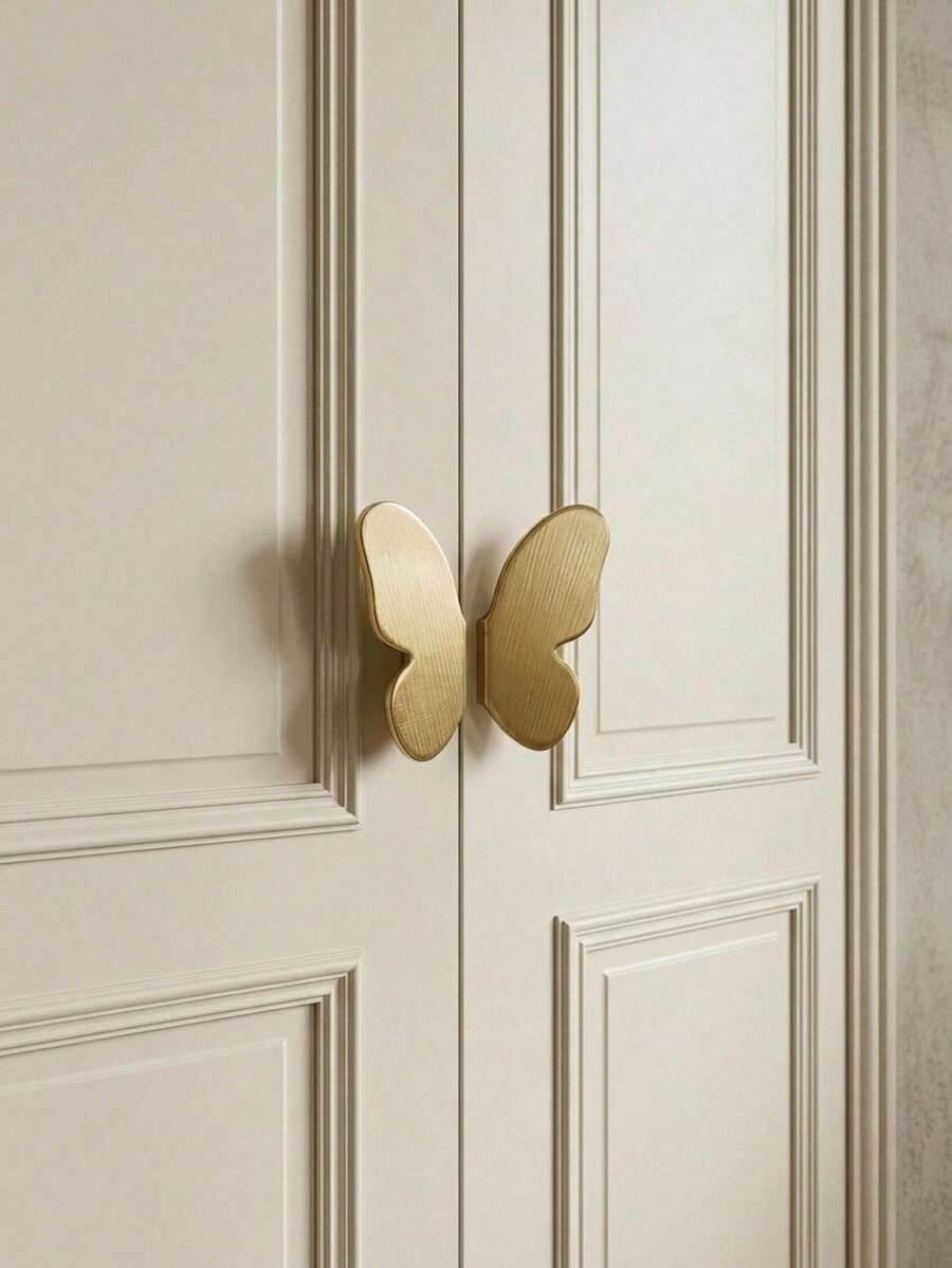 Cirelle 1pc Metal Butterfly Cabinet Knob, Brushed Gold Decorative Drawer Pull, Modern Minimalist Butterfly Handle For Wardrobe & Dresser - Yellow - View 1