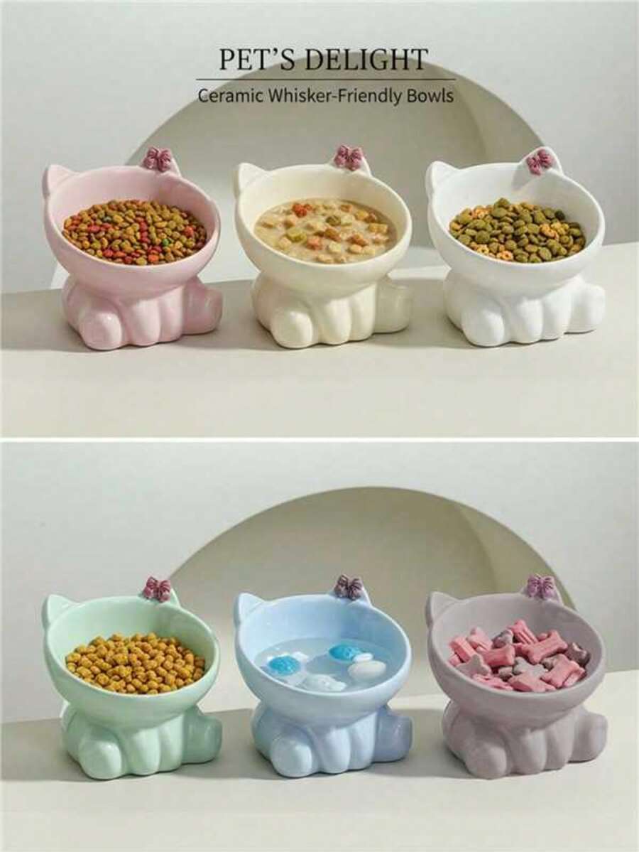 PETSIN Cat Bowl Ceramic Cat Food Bowl Cat Rice Bowl Pet Bowl Cute Cat Rice Bowl Pet Supplies - Multicolor - View 1