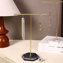 1 Piece Solid Metal Minimalist T Shaped Jewelry Display Rack Multi Hook Large Capacity Stable Freestanding Storage Holder For Necklaces Bracelets Rings Watches Elegant Simple Tabletop Organizer Indoor Bedroom Vanity Household Decor All Season Jewelry - Multicolor - View 4