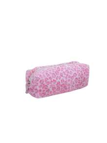 Sweet And Edgy Plush Leopard-Print Pen Case, High-End Appearance, Ultra-Soft Makeup Bag, Student Stationery Box, Large Capacity Storage Bag. - multicolor - View 16