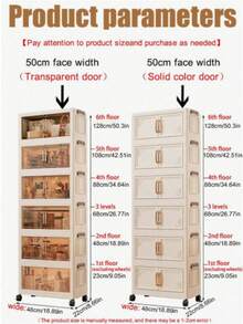 One Foldable Storage Cabinet, 50 Cm (19.69 Inches) Wide, Designed As A Portable Wardrobe For Home Use, Available In 1 To 5 Size Options. Features A Sturdy Double-Door Design With Wheels, Ideal For Organizing Clothes And Toys. - Cream Door - View 6