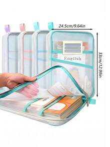 Double Layer Nylon Mesh Organizer Bag, Thickened L-Shaped Document Bag, Light Color Transparent Mesh File Bag, Large Capacity Student Mesh File Storage Bag - Portable Zipper Backpack, With Handle Exam Subject Organizer Bag, Transparent Student - A4 - View 13