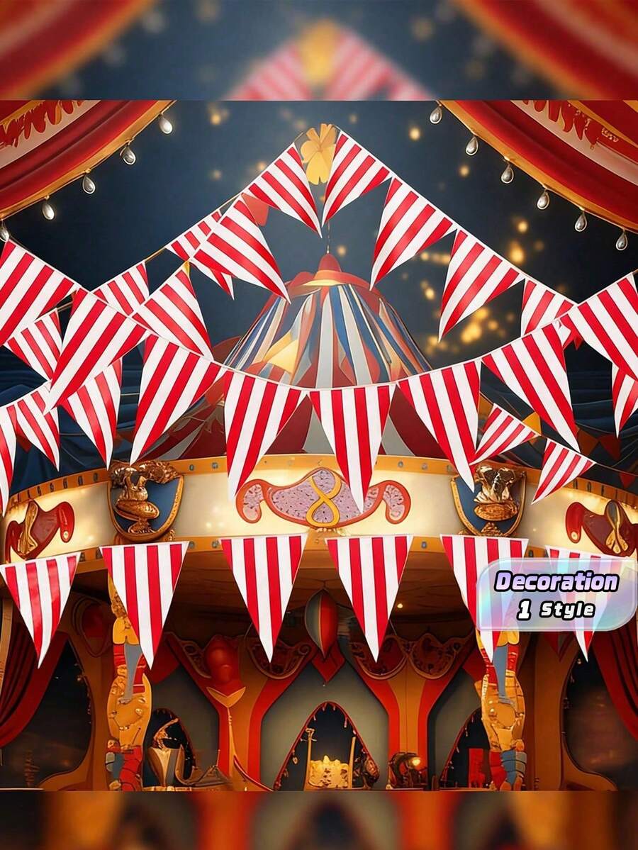 2 Sets Of Red-And-White Striped Triangular Bunting Flags, Carnival And Circus Decorative Supplies, Triangular Decorative Pennants, Layout Materials For New Year Celebration Events, Red-And-White Striped Triangular Flags - Raise the Flag - View 1