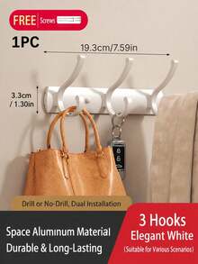 1/2/3Pcs Cream White Three Hook Wall Mounted Clothes Hanger Heavy Duty Strong Load Bearing Door Back Coat Rack Entryway Hallway Garment Hook Organizer Wall Hanging Storage Hook For Home Entry Interior Decoration Closet Accessory - Multicolor - View 10