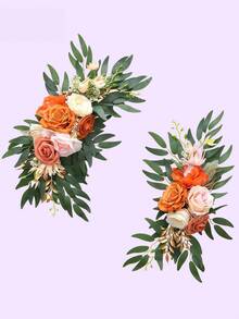 2Pcs Artificial Wedding Arch Flowers Set, Faux Floral Corner Decor For Welcome Sign Party Banner, Birthday Banquet Event Backdrop Greenery Supply - Multicolor - View 9