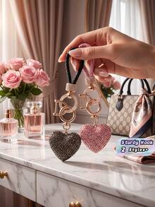 Valentine's Day Gift Heart-Shaped Keychain, Wristlet Sparkling Keychain, Women's Keychain, Car Key, Wallet Charm, Handbag, Backpack Accessory, Engagement, Wedding, Birthday Party Gift - multicolor - View 2