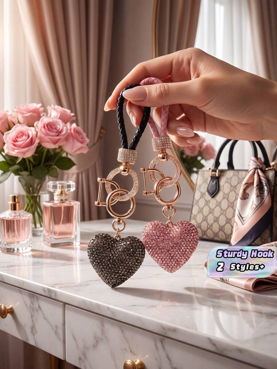 Valentine's Day Gift Heart-Shaped Keychain, Wristlet Sparkling Keychain, Women's Keychain, Car Key, Wallet Charm, Handbag, Backpack Accessory, Engagement, Wedding, Birthday Party Gift