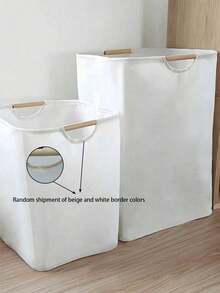 1 Piece Linen Laundry Basket Collapsible With Wooden Handles Large Capacity Foldable Clothes Hamper For Bedroom Bathroom Storage Toy Organizer Bins Cotton Rope Woven Holder - White - View 6