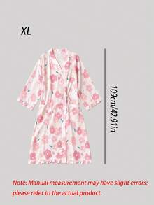 1件可愛兔子花卉印花和服浴袍，短袖V領裹身家居服，附側綁帶與荷葉邊下擺，輕便休閒夏季居家服 M-XXL - 彩色 - 查看 12