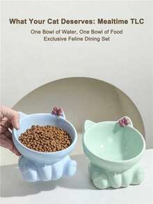 PETSIN Cat Bowl Ceramic Cat Food Bowl Cat Rice Bowl Pet Bowl Cute Cat Rice Bowl Pet Supplies - Multicolor - View 2
