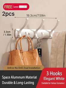1/2/3Pcs Cream White Three Hook Wall Mounted Clothes Hanger Heavy Duty Strong Load Bearing Door Back Coat Rack Entryway Hallway Garment Hook Organizer Wall Hanging Storage Hook For Home Entry Interior Decoration Closet Accessory - Multicolor - View 8