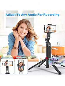 Tripod Selfie Ponsel 4 Kaki yang Dapat Ditarik, Tripod Vlog Portabel dengan Penjepit Ponsel Multifungsi & Kontrol Jarak Jauh yang Dapat Diisi Ulang, Kompatibel dengan Ponsel Android, Alat Bantu Latihan Golf untuk Liburan di Luar Ruangan dan Siaran Langsung - Hitam - View 1