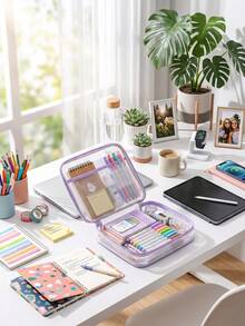 Double Layer Nylon Mesh Organizer Bag, Thickened L-Shaped Document Bag, Light Color Transparent Mesh File Bag, Large Capacity Student Mesh File Storage Bag - Portable Zipper Backpack, With Handle Exam Subject Organizer Bag, Transparent Student - A4 - View 12
