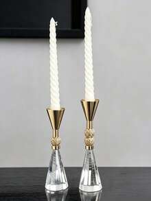 1pc Minimalist Metal Crystal Base Candlestick, Decorative Candle Holder For Dining Table Or Living Room - Rose Gold - View 9