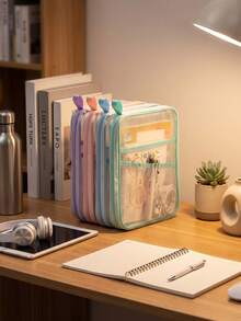 Double Layer Nylon Mesh Organizer Bag, Thickened L-Shaped Document Bag, Light Color Transparent Mesh File Bag, Large Capacity Student Mesh File Storage Bag - Portable Zipper Backpack, With Handle Exam Subject Organizer Bag, Transparent Student - A4 - View 7