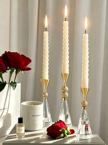 1pc Minimalist Metal Crystal Base Candlestick, Decorative Candle Holder For Dining Table Or Living Room - Rose Gold - View 2