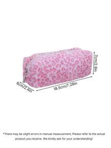 Sweet And Edgy Plush Leopard-Print Pen Case, High-End Appearance, Ultra-Soft Makeup Bag, Student Stationery Box, Large Capacity Storage Bag. - multicolor - View 4