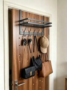 Hanging Door Storage Shelf, Easy To Install, Stylish Side Door Storage Rack, Suspended Storage Rack With Hooks - No Damage Installation, Multi-Functional Metal Hooks, Can Store Coats And Hats, Side Door Storage Rack For Bedroom, Easy To Install - Multicolor - View 1