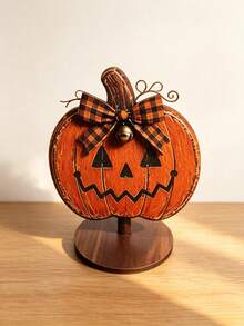 Set Figur Halloween Kayu Lukis Tangan Bergaya Retro, Jack-O-Lantern dengan Pita Kotak-kotak, Kelelawar, Hantu, Hiasan Meja, Dekorasi Pesta Rumah Musim Gugur dan Panen - default - View 8