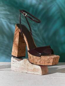 VACAZURE 女士踝带方头粗跟厚底凉鞋 - 巧克力棕 - 查看 2