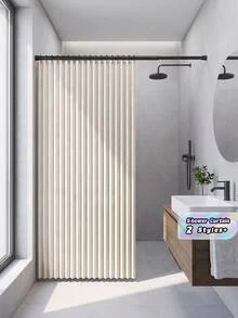 Tirai Mandi Beige Modern - Tebal, Tampilan Linen, Tahan Air | Dapat Dilipat untuk Menghemat Ruang, Anti-Deformasi, Pemisahan Kering dan Basah untuk Kamar Mandi, Dekorasi Kamar Mandi untuk Kembali ke Sekolah - Krem - View 2