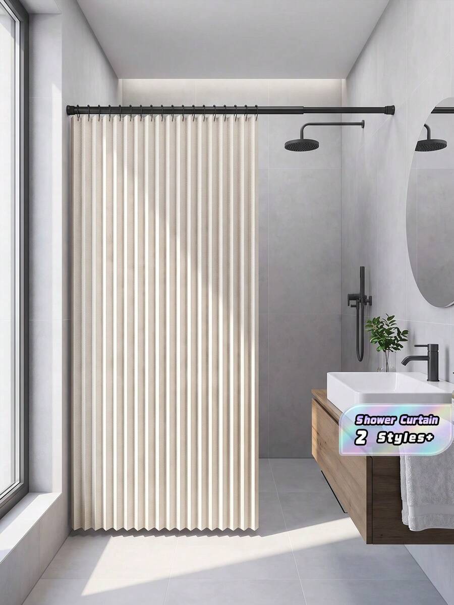 Tirai Mandi Beige Modern - Tebal, Tampilan Linen, Tahan Air | Dapat Dilipat untuk Menghemat Ruang, Anti-Deformasi, Pemisahan Kering dan Basah untuk Kamar Mandi, Dekorasi Kamar Mandi untuk Kembali ke Sekolah