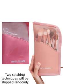 1 pieza Estuche para pinceles de maquillaje rosa con cremallera, estuche para pinceles de maquillaje de viaje impermeable de PVC transparente, bolsa para pinceles de maquillaje portátil, bolsa de cosméticos profesional, bolsa de almacenamiento de artista, taza de maquillaje plegable esencial para el hogar, regalo, vacaciones, viaje - Multicolor - Ver 8
