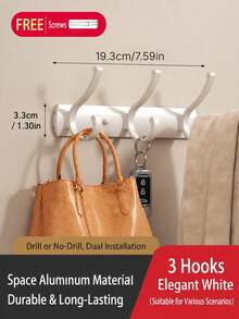 1/2/3Pcs Cream White Three Hook Wall Mounted Clothes Hanger Heavy Duty Strong Load Bearing Door Back Coat Rack Entryway Hallway Garment Hook Organizer Wall Hanging Storage Hook For Home Entry Interior Decoration Closet Accessory - Multicolor - View 4