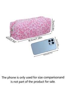 Sweet And Edgy Plush Leopard-Print Pen Case, High-End Appearance, Ultra-Soft Makeup Bag, Student Stationery Box, Large Capacity Storage Bag. - multicolor - View 3