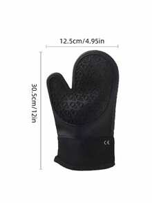 1PC Black Silicone Heat Resistant Oven Glove Long Two Finger Anti Scald Non Slip Bake Kitchen Universal Size Cooking Baking BBQ - Black - View 2