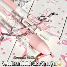 12/8/4/1 Pink And White Ballet Style Ballpoint Pen With 0.5 Mm Tip, Black Ink, Bow Decoration, Click Function, Student Paper, Teaching Gift, Diary Writing, Project Pen, Back To School - Ballet Pink Gel Pen - View 2