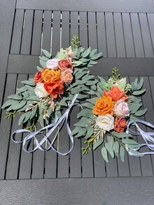 2Pcs Artificial Wedding Arch Flowers Set, Faux Floral Corner Decor For Welcome Sign Party Banner, Birthday Banquet Event Backdrop Greenery Supply - Multicolor - View 6