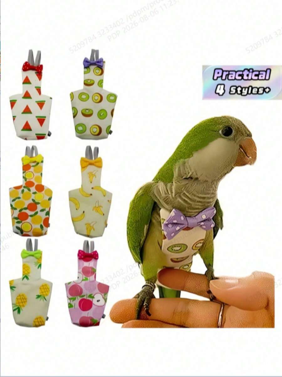 1/6 buah Popok Burung Beo yang Dapat Digunakan Kembali dan Dicuci, Motif Buah Lucu, Tahan Air, Bagian Dalam Lembut, Pakaian Terbang Burung untuk Burung Parkit, Kakatua, Lovebird, dan Burung Peliharaan Kecil Lainnya - MultiWarna - View 1