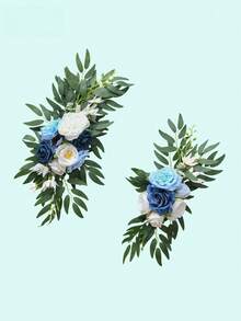 2Pcs Artificial Wedding Arch Flowers Set, Faux Floral Corner Decor For Welcome Sign Party Banner, Birthday Banquet Event Backdrop Greenery Supply - Multicolor - View 12
