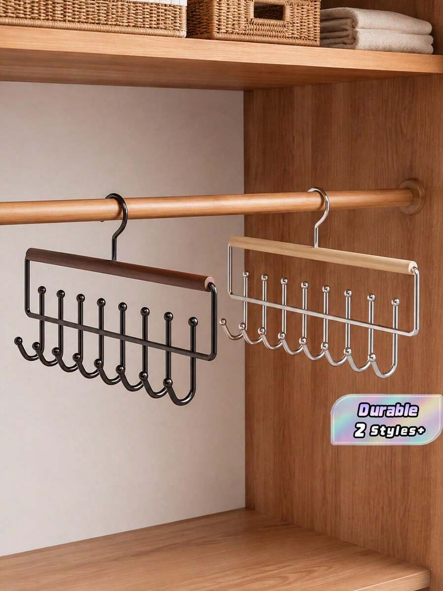 2Pcs Modern Wall Mounted Metal Storage Organizer W/ 8 Hooks For Hats Towels Straps Bedroom Bathroom - Multicolor - View 1