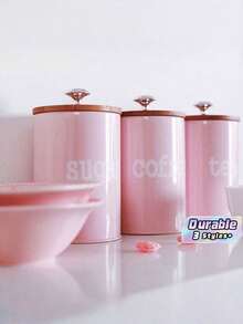 3pcs/Set Storage Tanks Dust-Proof Bamboo Cover Utensils Multifunction Box Tea Coffee Sugar Box Case Househould Can Bottle Mason Candle Jars With Lid Pink Tea Accessories Coffee Accessories Kitchen Stuff - one size fits all - View 1