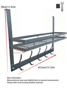 Hanging Door Storage Shelf, Easy To Install, Stylish Side Door Storage Rack, Suspended Storage Rack With Hooks - No Damage Installation, Multi-Functional Metal Hooks, Can Store Coats And Hats, Side Door Storage Rack For Bedroom, Easy To Install - Multicolor - View 2