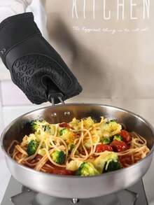 1PC Black Silicone Heat Resistant Oven Glove Long Two Finger Anti Scald Non Slip Bake Kitchen Universal Size Cooking Baking BBQ - Black - View 4