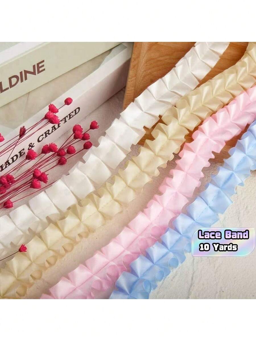 10Yards Pleated Lace Ruffle Trim, Polyester Ruffled Decorative Lace Ribbon, DIY Accessory For Skirt Clothing And Flower Arrangement - multicolor - View 1