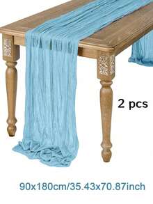 1 /2 PCS Polyester 90 * 180cm Light Blue Folding Table Runner, Holiday Birthday Party Decoration Wedding Accessories Holiday Home Party Room Table Decoration Tablecloth Table Runner Table Cover, Wedding Decoration. - Baby Blue - View 9