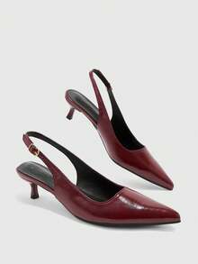 CUCCOO BIZCHIC 女款尖頭小貓跟酒紅色露跟鞋，基礎簡約舒適，適合日常通勤職場百搭穿搭 - 馬油二代酒紅12# - 查看 5