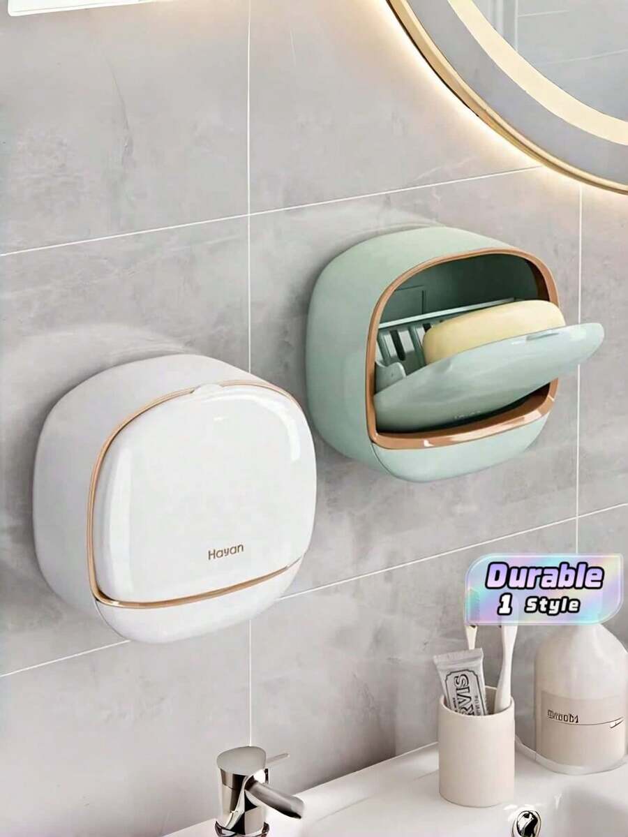 Punch-Free Wall-Mounted Soap Holder, Bathroom Drainage Storage Rack, Premium Cream Style Soap Box For Home Use, Storage Organizer - A - View 1