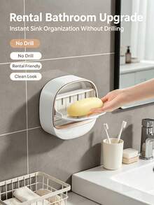 Punch-Free Wall-Mounted Soap Holder, Bathroom Drainage Storage Rack, Premium Cream Style Soap Box For Home Use, Storage Organizer - A - View 7