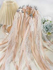 10/30/50PCS Champagne Color Three Layer Lace Ribbon Gold Bell Magic Fairy Wand Party Wand Ribbon Stick For Wedding Birthday Graduation Bachelorette Bridal Shower Room Decor Gift Supplies Must Haves - Champagne - View 10