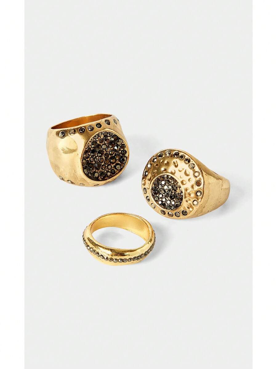Noxbound Retro Old Money Wind Ring Three-Piece Set - Golden. - View 1