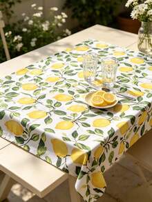 1PC POLYESTER EASY CLEAN MACHINE WASHABLE DURABLE BRIGHT YELLOW LEMON GREEN LEAF PATTERN TABLECLOTH FOR KITCHEN DINING PARTY PICNIC HOME OUTDOOR SUMMER GIFT - Multicolor - View 5