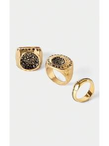 Noxbound Retro Old Money Wind Ring Three-Piece Set - Golden. - View 5